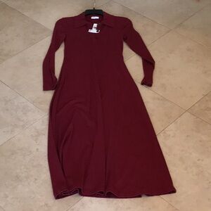 Rosetta Getty Women's Garnet Red Long Sleeve Polo Shirt Dress Size Small